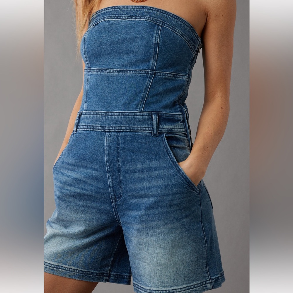 AE Strapless Denim Romper